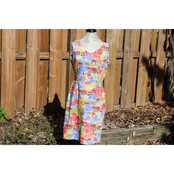 Coldwater Creek Pastel-Colored Tuscan Double V Sheath Dress Lined Size 12 - Picture 2 of 7